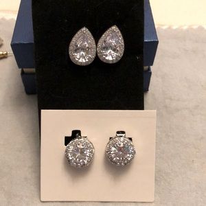 Bundle of two CZ halo earrings clip ons .